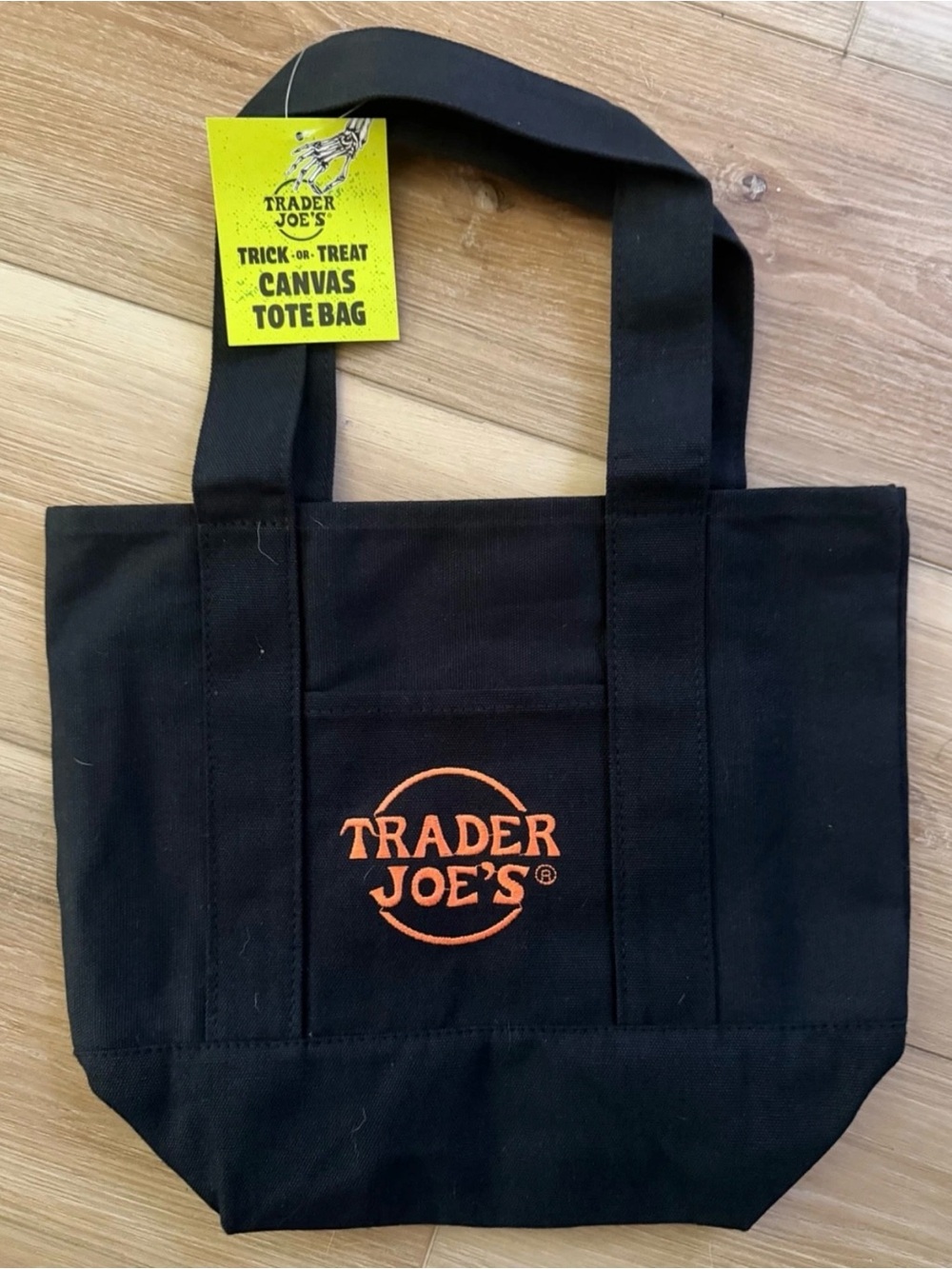 Trader Joe's Black Canvas Mini Tote with Orange Logo Halloween